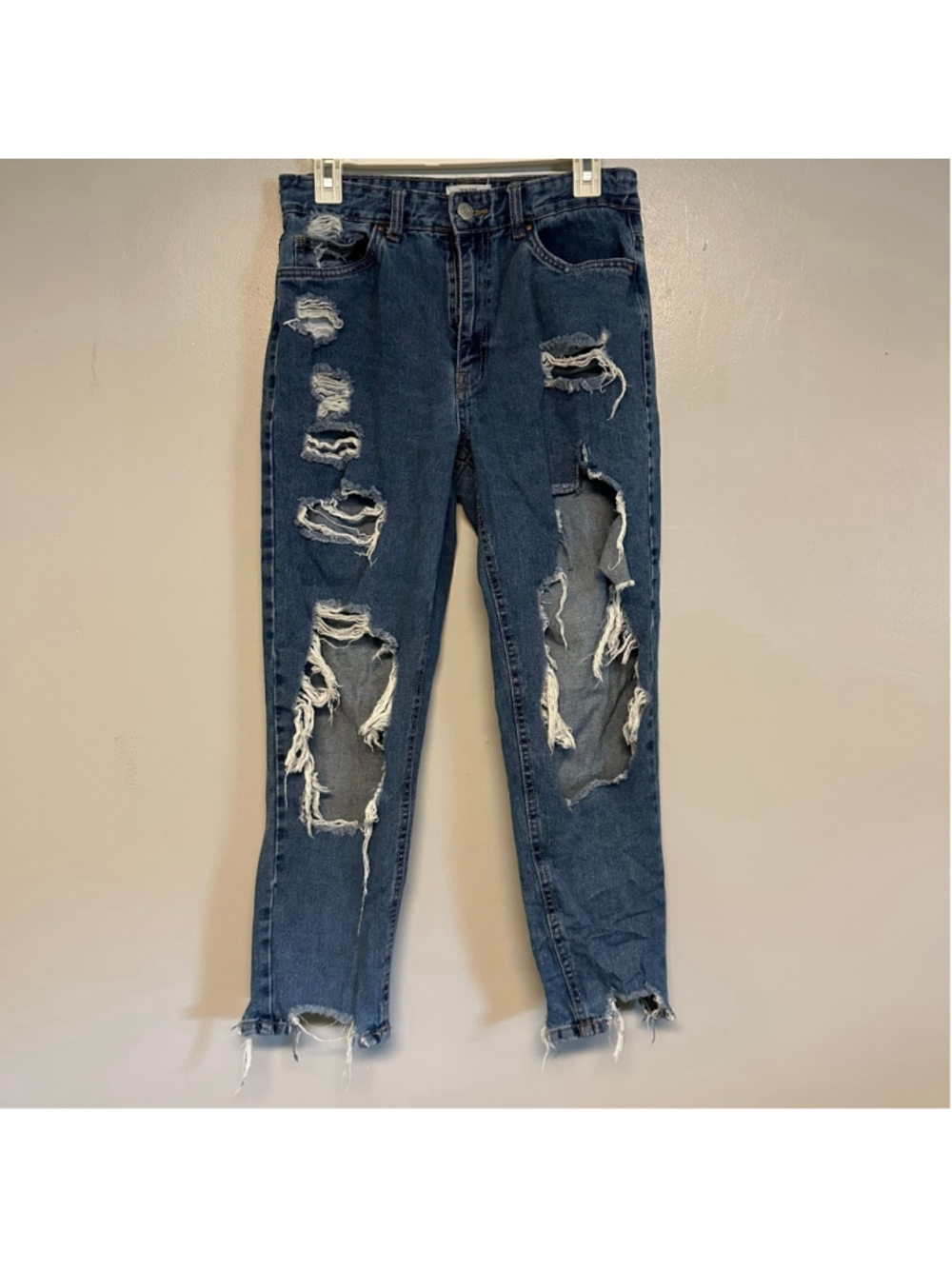 Mom Blue Distressed Straight Leg Jeans Size 5 High-Rise (30x28)